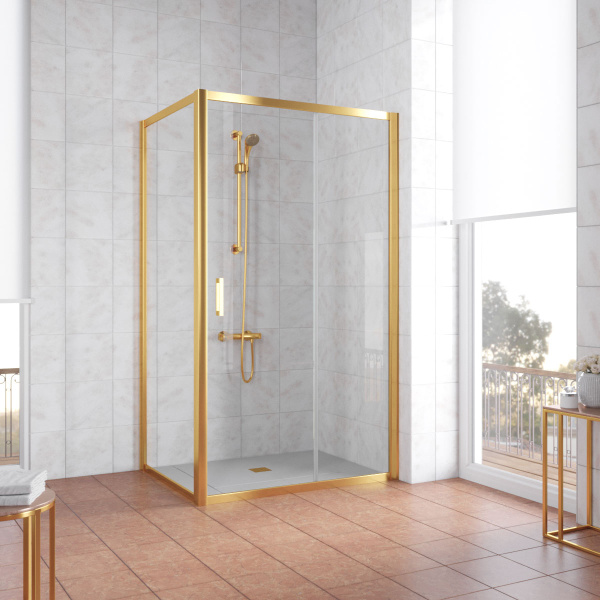 душевой уголок vegas glass zp+zpv 110*70 09 01 профиль золото, стекло, стекло прозрачное