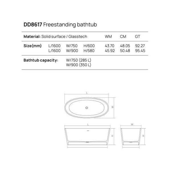 ванна dea design nature dd8617 1600 r3 отдельностоящая, glasstech, прозрачная смола, 160х75х60см., emerald r3