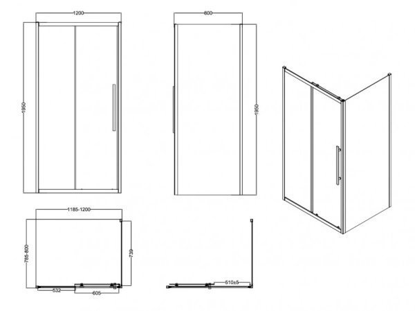 душевой уголок esbano flex 120x80 esogf128psb профиль черный стекло прозрачное