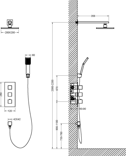 душевой комплект timo tetra-thermo sx-0179/17sm с внутренней частью, с термостатом, золото
