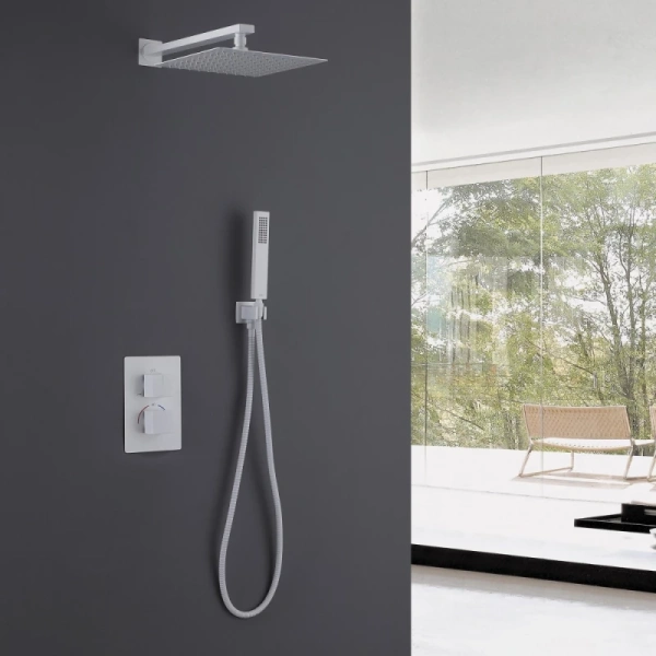 душевой комплект abber daheim af8251w 250 мм, с термостатом, белый матовый
