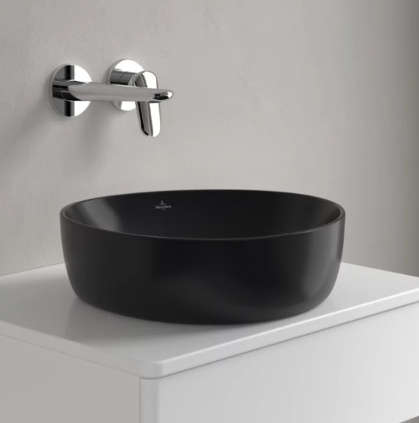 раковина villeroy & boch antao 4a7240r7 накладная, 40x39.5 см, pure black (чистый черный) с покрытием ceramicplus