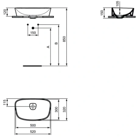 раковина накладная ideal standard dea 52 см, белый, t044301