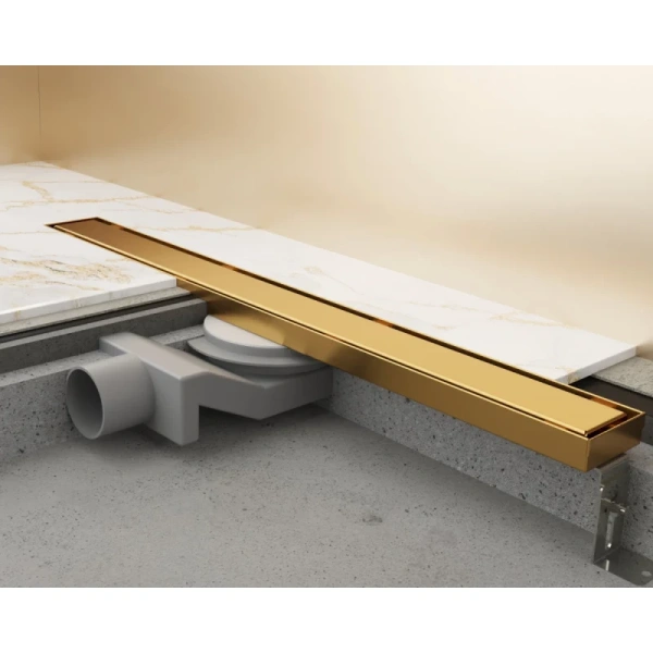 душевой трап (лоток) plumberia selection linear psl70ob 70 см, с решеткой, 2 в 1 под плитку, золотой матовый