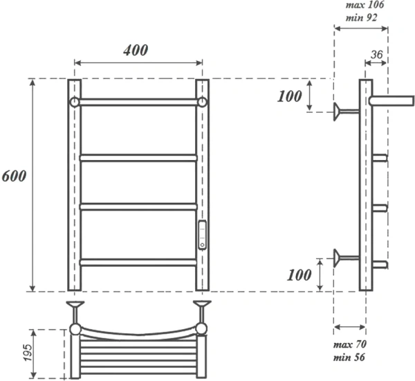полотенцесушитель point афина pn04846pw электрический, с полкой, 40x60 см, белый