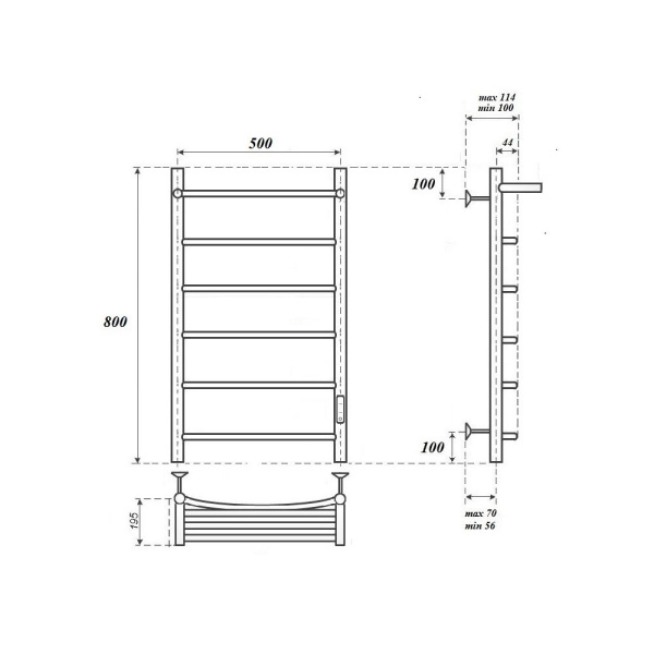 полотенцесушитель point афина п5 pn04858p электрический, с полкой, диммер справа, 50x80 см, хром