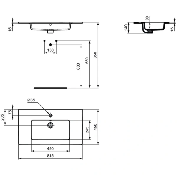 раковина полувстраиваемая ideal standard tempo 81 см e066901