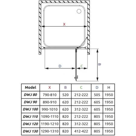 душевая дверь radaway almatea dwj 80 r прозрачное