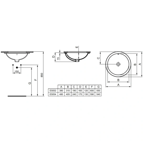 раковина встраиваемая ideal standard connect e505201