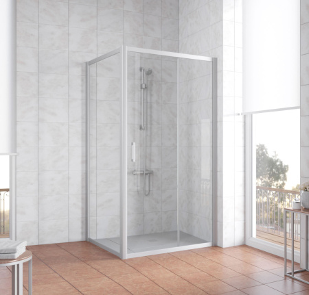 душевой уголок vegas glass zp+zpv 100*100 07 01 профиль матовый хром, стекло прозрачное
