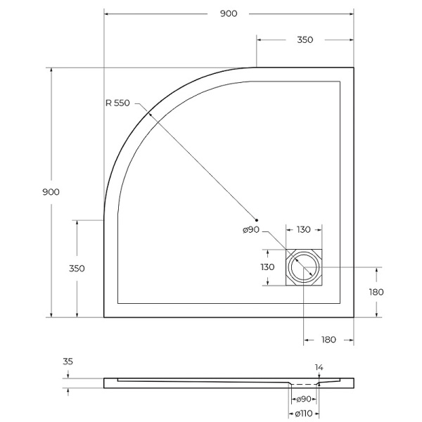 душевой поддон из искусственного камня belbagno uno 90x90 tray-mr-uno-r-90-550-35-nero черный