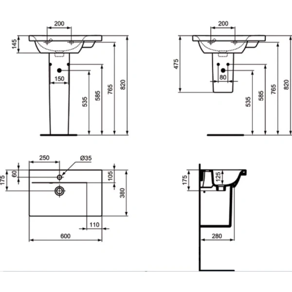 раковина полувстраиваемая ideal standard connect space 60х38, e136601, белая