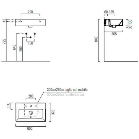 раковина gsi kube x 9454011 подвесная, 60x37 см, bianco lucido (белый глянец)
