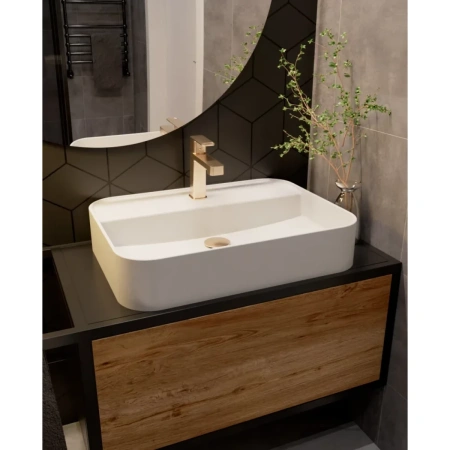 смеситель для раковины aquame parma aqm6610bg без донного клапана, золотой матовый