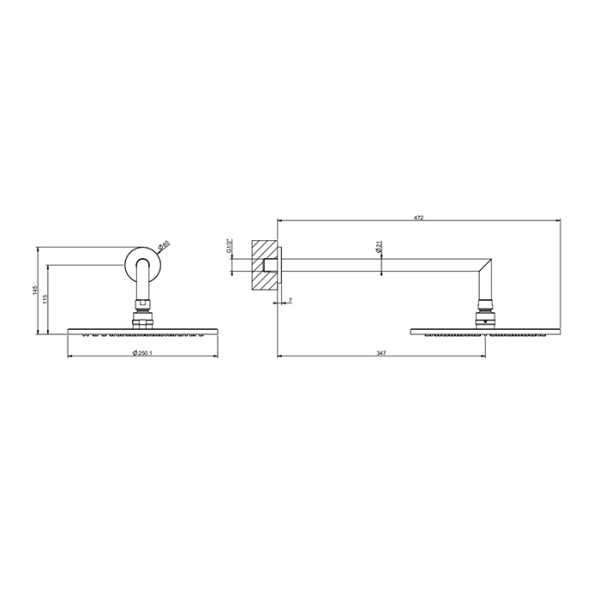 верхний душ с кронштейном d250 мм gessi ingranaggio 63348#727, цвет brushed brass pvd