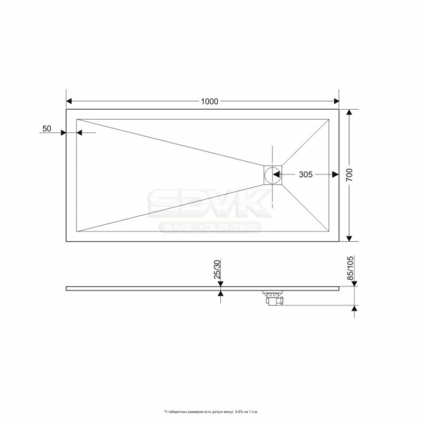 душевой поддон из искусственного камня rgw stt st-0107w 70×100×2,5 белый