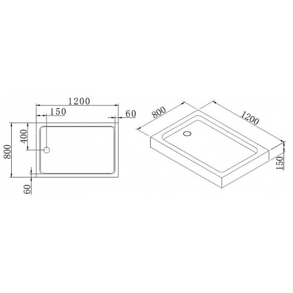 акриловый поддон для душа cezares tray a 120х80 tray-a-ah-120/80-15-w0 белый