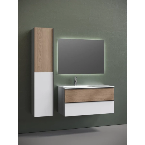 тумба с раковиной sancos delta dl100lw + cn7014 101 см l, подвесная, светлый дуб/белый матовый