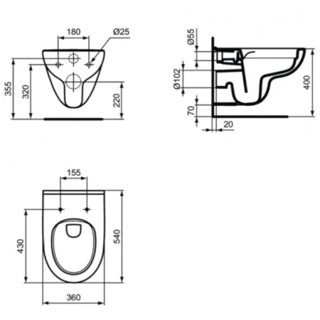 подвесной безободковый унитаз ideal standard i.life a t471601