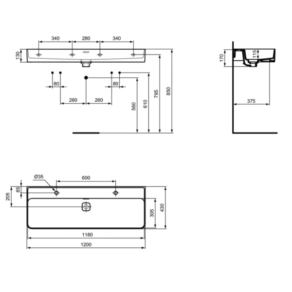 раковина накладная/полувстраиваемая ideal standard strada ii 120 см t359501