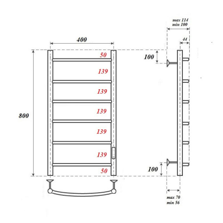 полотенцесушитель point афина п6 pn04848 электрический, диммер справа, 40x80 см, хром