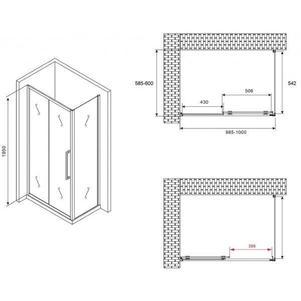 душевой уголок abber schwarzer diamant 100x60 ag30100хh-s60 профиль хром, стекло прозрачное