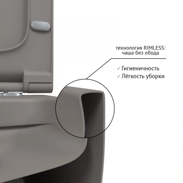 унитаз подвесной berges ego xl 083216 безободковый, с сиденьем микролифт, серый матовый