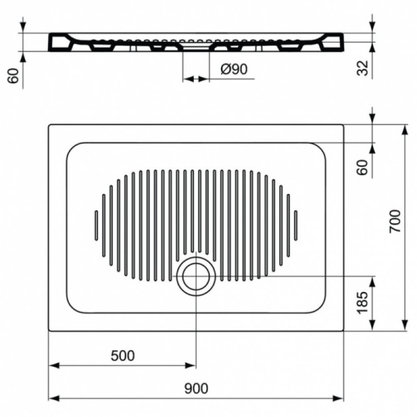 душевой поддон 90×70 см ideal standard t267001 connect