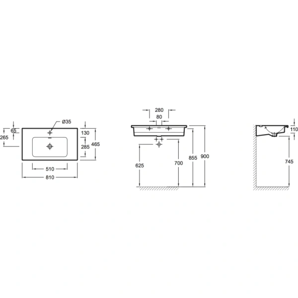 раковина полувстраиваемая jacob delafon vox exae112-z-00, 80 х 46 см