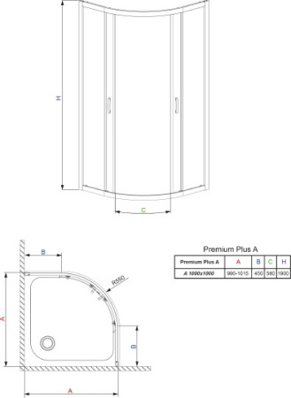 душевой уголок radaway premium plus a 100×100 прозрачное