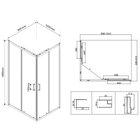 душевой уголок vincea city 100x90 vss-5ct9010mt профиль хром, стекло текстурное