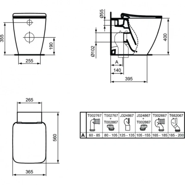 унитаз приставной ideal standard strada ii aquablade t359901