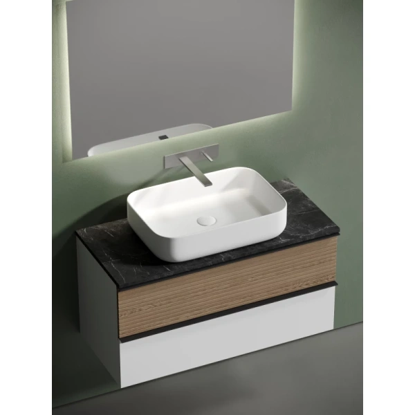 тумба с раковиной sancos delta dl100w + tt100a1 + cn5004 100 см, подвесная, со столешницей, светлый дуб/белый матовый