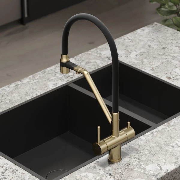 смеситель для кухни sancos dora sc4003bg золото брашированное черный