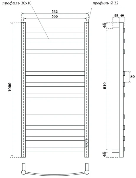 полотенцесушитель point антея pn17850w электрический, 50x100 см, белый
