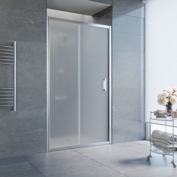 дверь для душевой кабины в нишу vegas glass zp 105 08 10 профиль глянцевый хром, стекло сатин