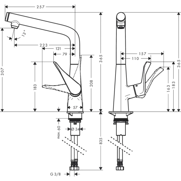 смеситель для кухни hansgrohe metris m71 14785800, сталь