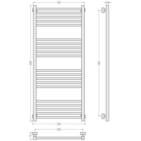 полотенцесушитель водяной 1200x500 черный матовый сунержа модус pro 31-0450-1250