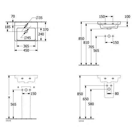раковина 45x37см villeroy & boch subway 3.0 4370fk01