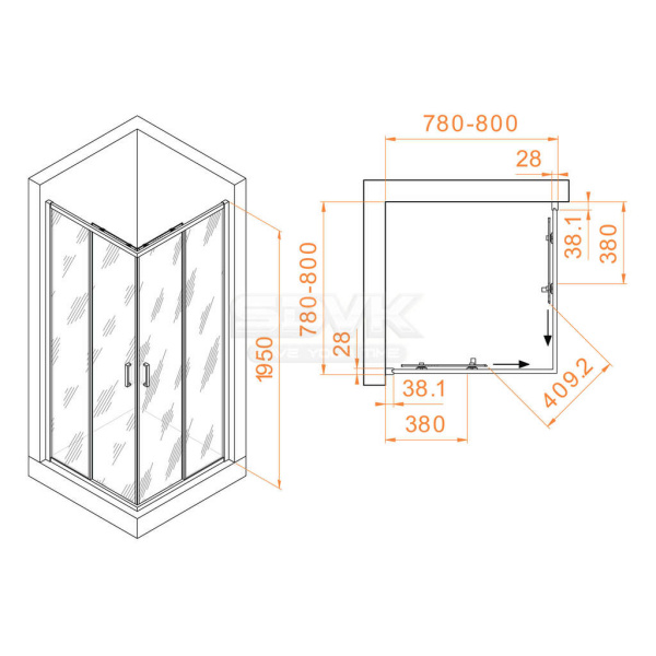 душевой уголок rgw passage pa-39b 800x800 арт 03083988-14