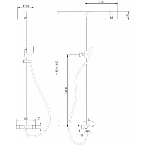 душевая система abber thermostat af8516g 220 мм, с термостатом, золотой матовый