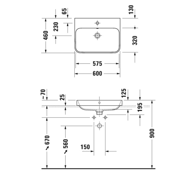 раковина duravit happy d.2 plus 600х460 мм, без отверстий для смесителя, с переливом, с крепл, выпуск с керам клап, wondergliss, цв белый/антрацит мат