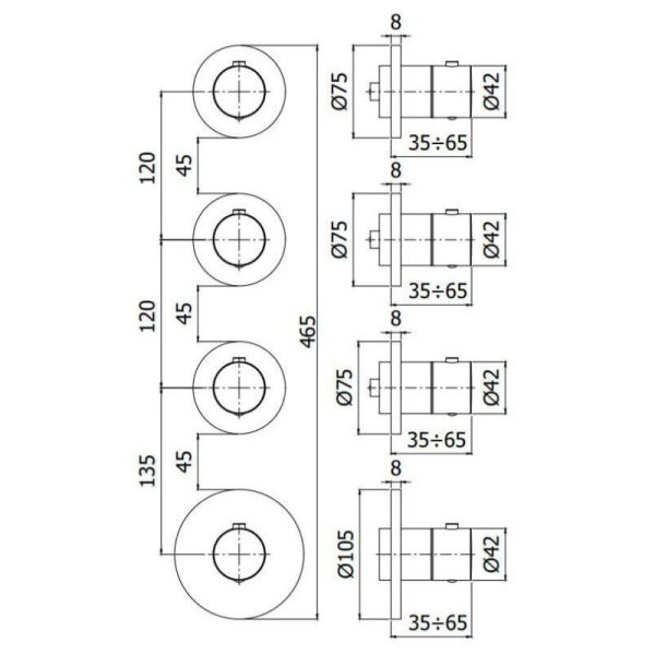 смеситель paffoni modular box mde019cr для душа, термостат, встраиваемый, с внутренней частью, 3 потребителя, хром глянцевый
