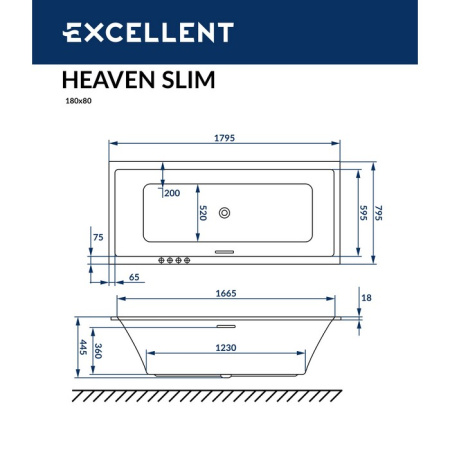 акриловая ванна excellent heaven slim 180x80