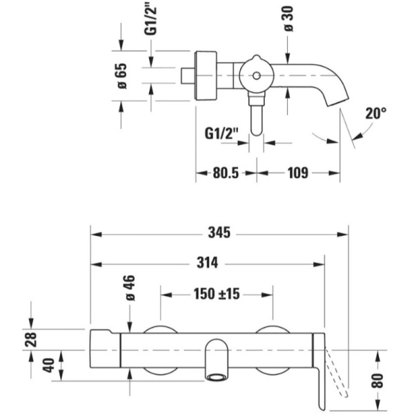 смеситель для ванны с душем duravit c.1 c15230000010
