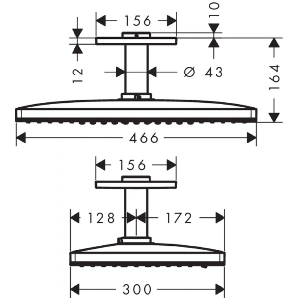 верхний душ, потолочное подсоединение 100 мм hansgrohe rainmaker select 460 2jet 24004400