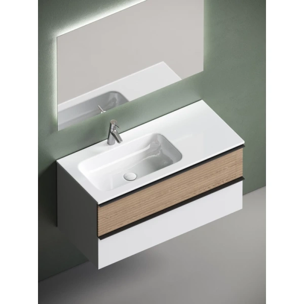 тумба с раковиной sancos delta dl100lw + cn7014 101 см l, подвесная, светлый дуб/белый матовый