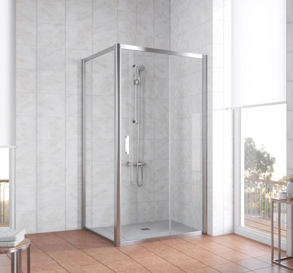 душевой уголок vegas glass zp+zpv 100*100 08 01 профиль глянцевый хром, стекло прозрачное