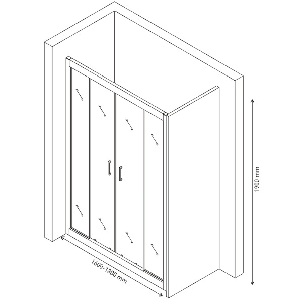 душевая дверь berges porta 160-180 063103 профиль хром, стекло прозрачное