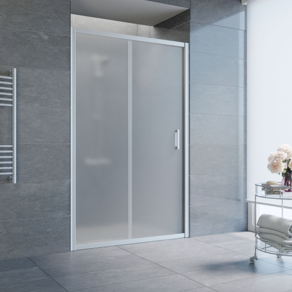 дверь для душевой кабины в нишу vegas glass zp 125 07 10 профиль матовый хром, стекло сатин